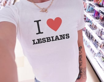 I Heart Lesbians Baby Tee, Y2K Pride Crop Top