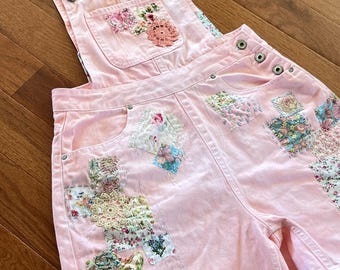 Patchwork overall shorts