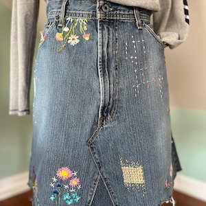 Embroidered Jean Skirt