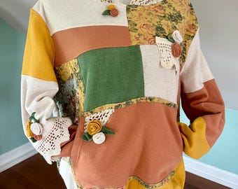 Color Block Vintage Quilt Hoodie Sweatshirt