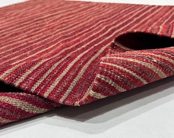 Handmade Striped Red Wool Kilim Rug: Modern Boho Decor, custom bedroom, living room rug