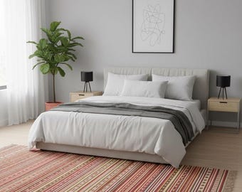 Handmade Striped Wool Kilim Rug: Vintage Turkish Boho Decor