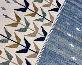 Handwoven Wool Kilim Rug: Scandinavian Geometric Design, Custom Made, minimalist swedish home decor