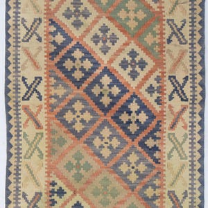 Vintage Kilim Rug: Handwoven Wool, Tribal Geometric Decor (61x91cm)