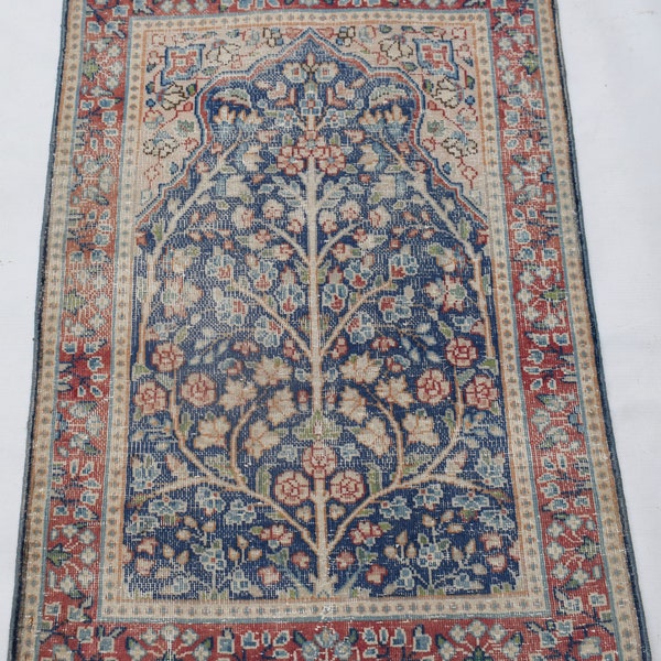 Mini Kirman rug, Handmade Turkish Kayseri rug, Vintage tree of life rug, Antique Wool rug, Persian Sarouk Rug, Size: 58cmx85cm 1.11'x2.9'