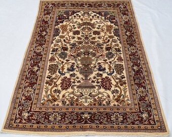 Handmade Wool Turkish Rug: Vintage Tribal Area Rug (4.0'x6.1'ft)