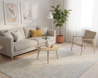 Handwoven Wool Kilim Rug: Scandinavian Geometric Design, Custom Made
