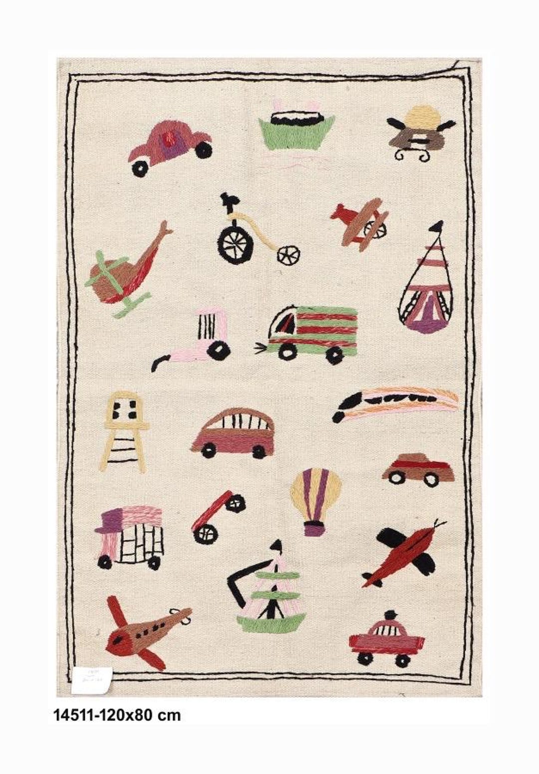 Transportation Rug Handmade Embroidered Kids Rug: Transportation Theme Nursery Decor Kilim ...