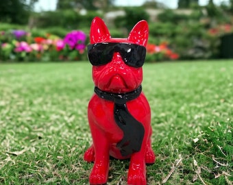 Figurine de bouledogue rouge Statue de bouledogue gardien Figurine d'extérieur en plastique