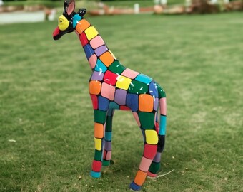 Giraffe standing statue Plastic Giraffe figure Rainbow hand painted figurine