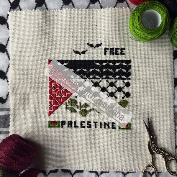 Cross-Stitch Pattern: Palestinian Flag for Gaza | Tatreez Pattern PDF & Instuctions