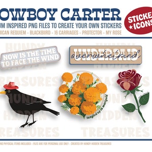 Cowboy Carter - Beyonce - Ameriican Requiem, Blackbiird, 16 Kutschen, Beschützer, My Rose - Set mit 5 Abziehbildern - Sticker Dateien - PNG Dateien