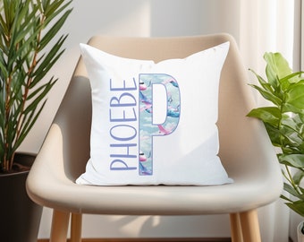 Travel Airplane Soft Square Pillow - Cover AND Insert - Travel Gift - Travel Pillow - Monogram Initial Pillow Decor - Pink Purple Sky Plane