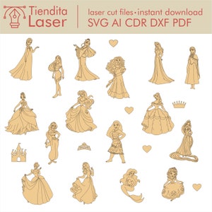 Vecteur de fichier découpé au Laser princesses / dxf cdr svg ai pdf / téléchargement immédiat