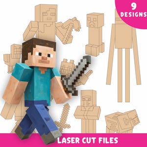 Pixel Block Characters Laser Cut Files | Cube Style Game Characters | SVG DXF for Laser Cutting