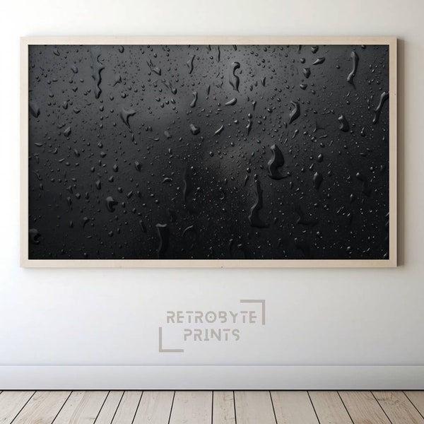 Black Rain Drops Abstract Painting Samsung Frame TV, Vintage Rain Drops Printable Art, Black Rain Digital Art