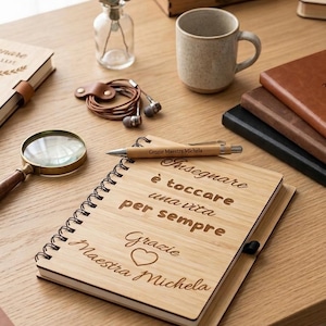 Personalized Wooden Notebook with Engraved Bamboo Pen - End of School Year Gift for Teachers - Teacher Thank You Gift Set - Teacher Kit