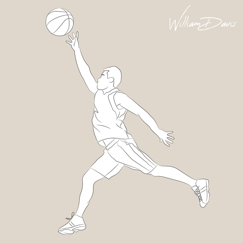 Minimalist Basketball Player Line Art, Basketball Poster, Printable