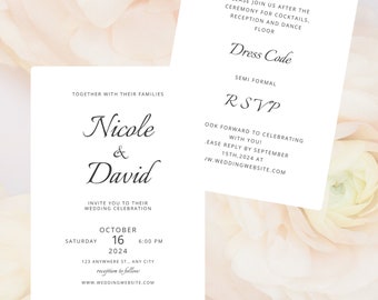 Elegant Invitation, Minimalist Wedding Invite, Wedding Invitation, Modern Wedding Invite Template, Editable, Printable Wedding Invite