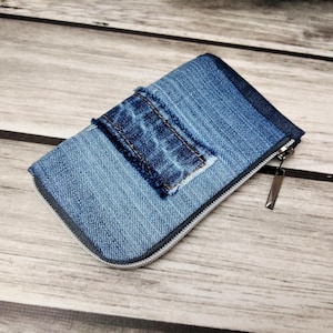 Carteira jeans reciclada com zíper, carteira pequena de tecido, jeans reciclados.
