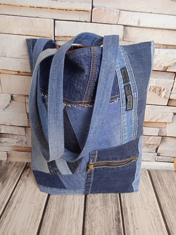 Recycled Denim Tote Bag, Upcycled Jeans Bag. - Etsy
