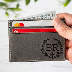 Personalized Leather Credit Card Holder: Engraved Slim Minimalist Wallet