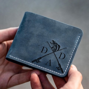 Cartera de pesca para papá, regalo para pescadores, regalo de pesca para esposo, cartera con letras grabadas, regalo para el Día del Padre, regalo de aniversario para él