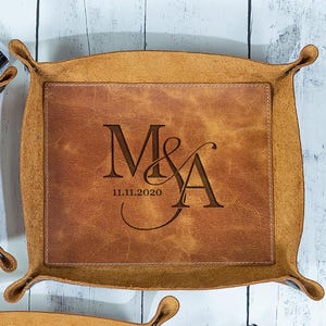 Leather Tray Anniversary Gift, Couple Personalized Anniversary, Personalized Leather Catchall Tray, Custom Anniversary Gift, Wedding Gifts