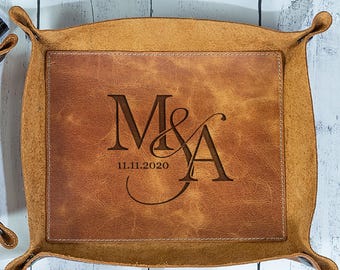 Personalized Leather Catchall Tray, Anniversary Gift