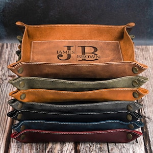 Personalized Engraved Leather Tray, Personalized Catchall Tray, Custom Leather Valet Tray, Desk Organizer Leather Tray, Anniversary Gifts