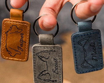 Custom Dog Ear Leather Keychain: Personalized Pet Memorial Gift
