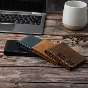 Cartera de cuero para hombre hecha a mano, cartera de cuero personalizada para hombre, cartera personalizada para hombre, regalos personalizados para el día del padre, cartera personalizada grabada