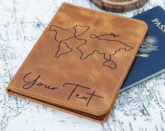 Personalized Leather Passport Holder, Engraved Travel Wallet