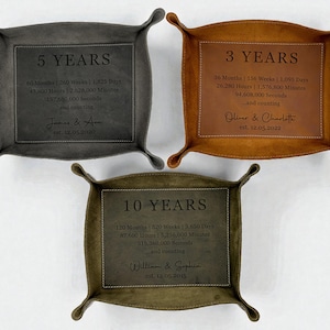 Personalized Leather Valet Tray, 3rd Anniversary Gift for Him, 3 Year Anniversary Gift Husband, Custom Catchall, Engraved Tray for Men Women image 3