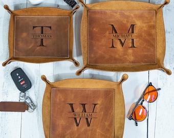 Personalized Leather Valet Tray, Engraved Catchall Tray