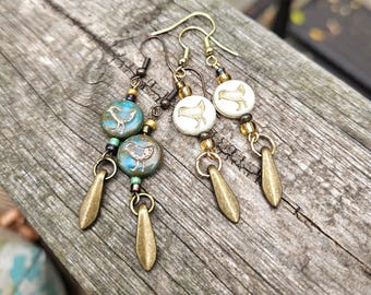 Bird Czech Bead Earrings