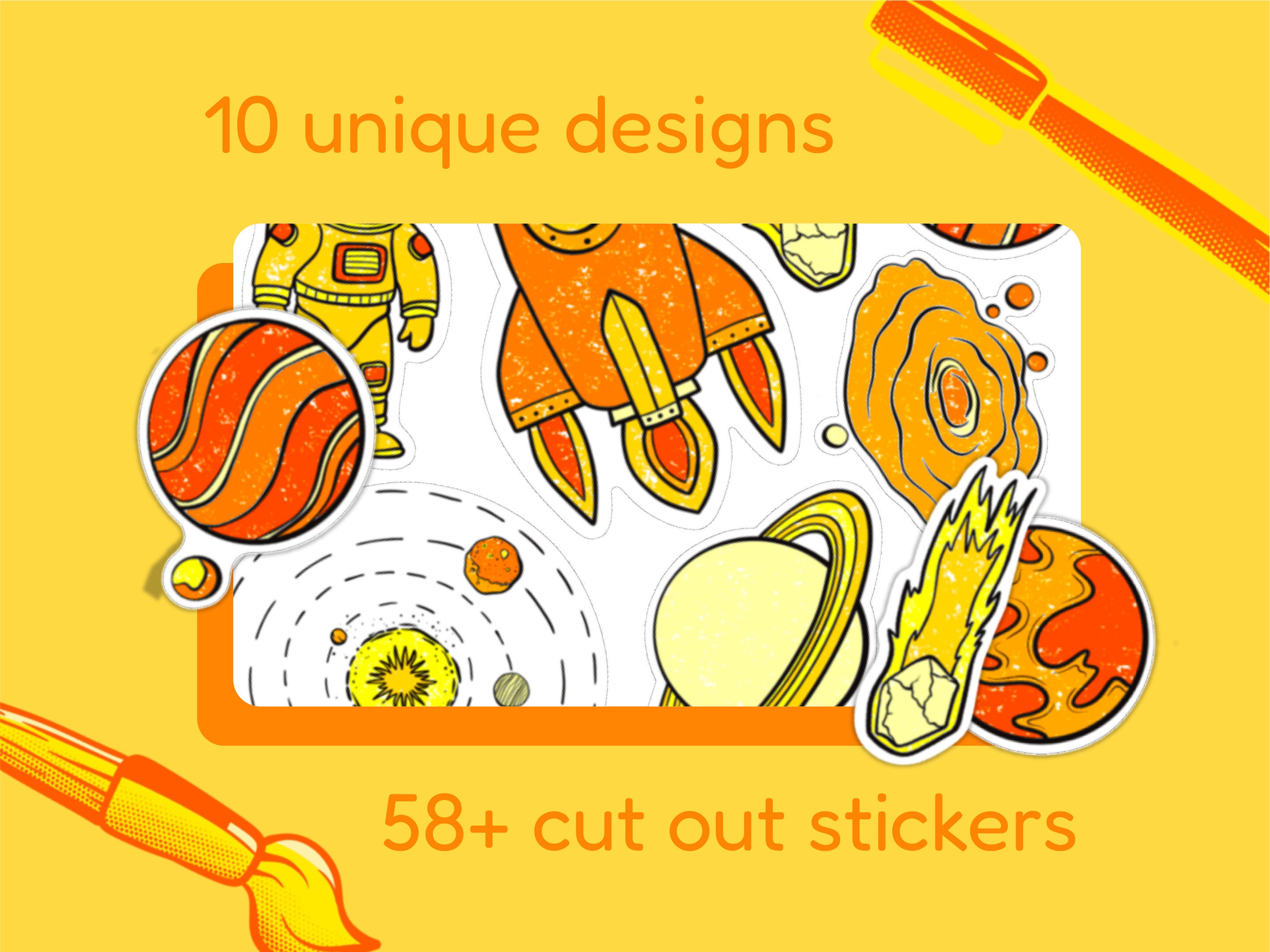 Outer Space Color Your Own Sticker Sheet & Decal Pack: Digital Download ...