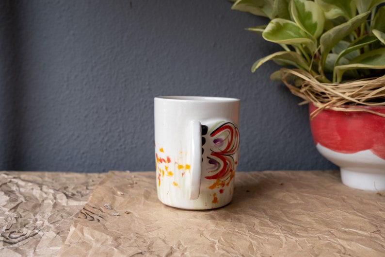 Ceramic Coffee mug with colorful butterfly handles , personalized gift, gift for her and mom, ceramic mug handmade, pottery handmade, fly image 4