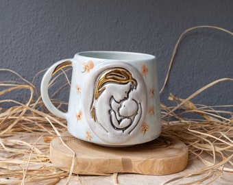 Mothers's day gift! Handmade ceramic Coffee mug with cute hand paint flowers will be perfect gift for all occasion!