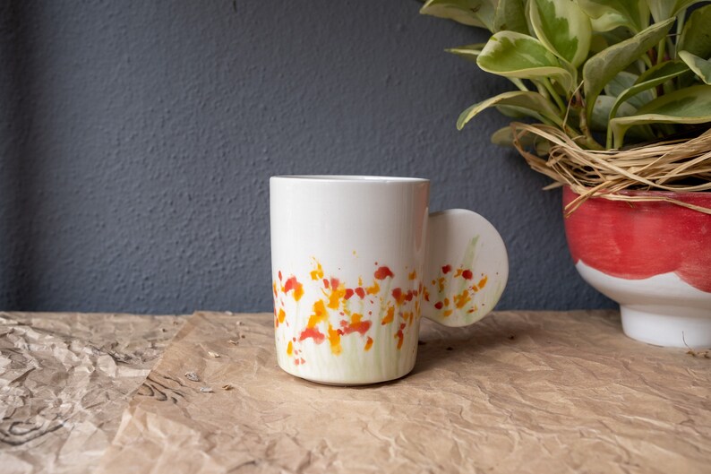 Ceramic Coffee mug with colorful butterfly handles , personalized gift, gift for her and mom, ceramic mug handmade, pottery handmade, fly image 3