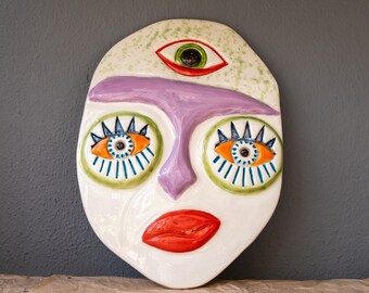 wall decorative mask, mask, art, Wall Hanging Face Shaped Ceramic Mask, Ceramic Gift for Home, Ceramic Sculpture Decor, for Mother's day