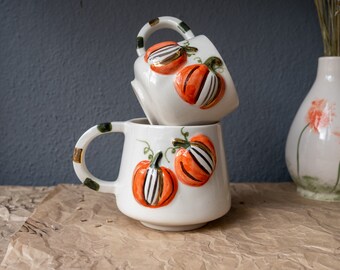 Handmade ceramic coffee mug with pumpkins, personalized gift, friend, beloved,  pottery handmade, housewarming