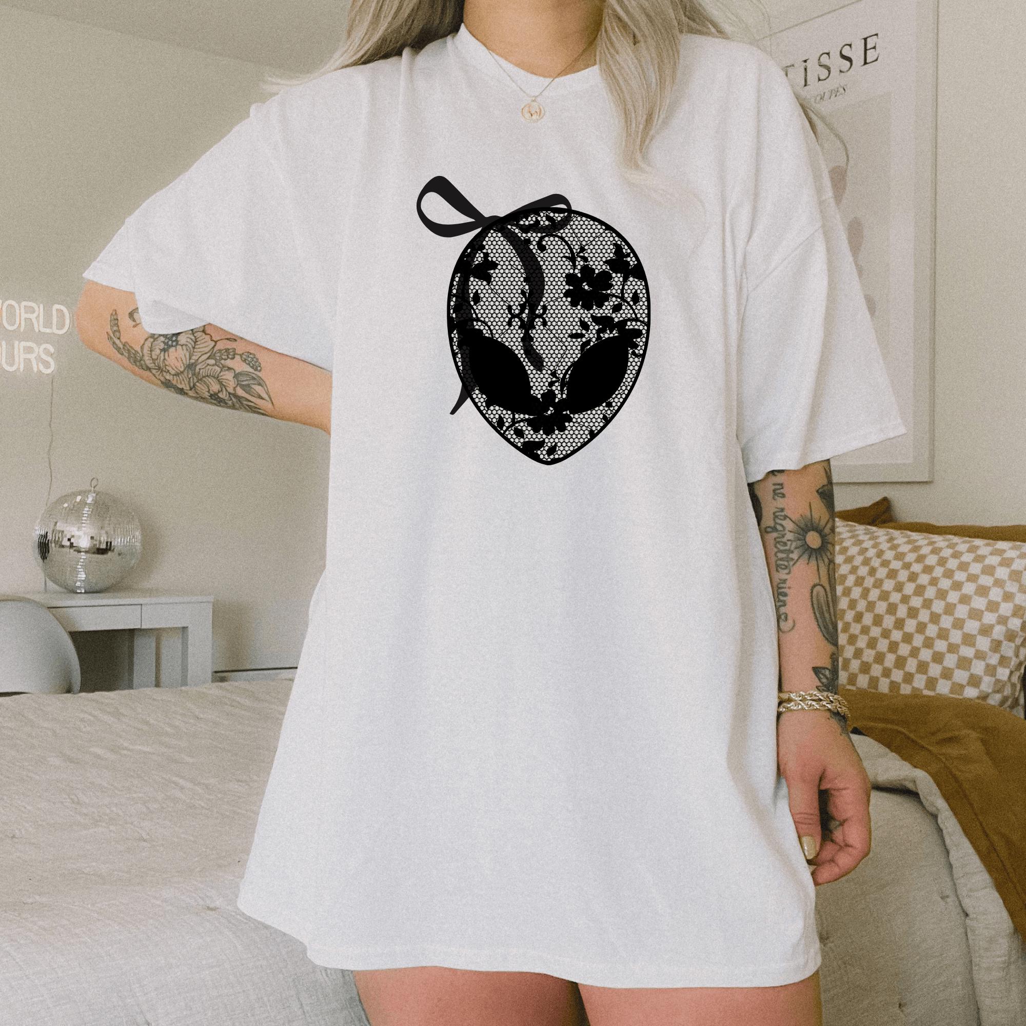 Alien Lace Couture Tee | Edgy Alien Head Graphic Tee | Black & White ...