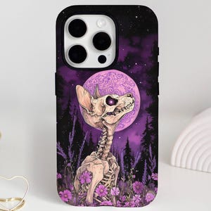 Spooky Cat Phone Case, Sphynx Cat Skeleton Phone Cover Gift, Goth Phone Cases for iPhone Samsung Galaxy, Pagan Witchy Aesthetic Phone Cover
