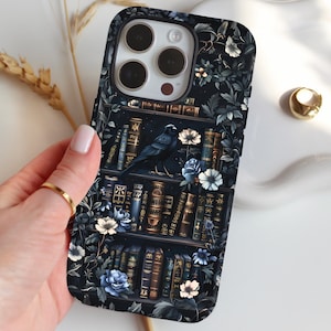 Goth Bookshelf Phone Case Dark Academia Phone Cover Gift Gothic Bookworm Cellphone Cases Bookish Casing iPhone Samsung Galaxy Google Pixel