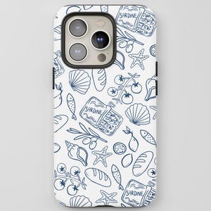 Coastal Sardine Doodle Phone Case for iPhone, Samsung Galaxy & Google Pixel, Minimalist Beach Design, Aesthetic Sea Inspired Phone Cover