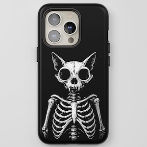 Cat Skeleton Phone Case for iPhone Samsung Galaxy Google Pixel Goth Phone Cover Gift For Gothic Girl Friend Emo Grunge Aesthetic Cell Phone