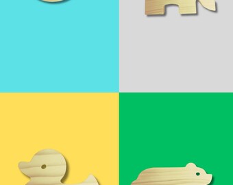 x4 Bundle Natural Wooden Animal Toys - Free Shipping!