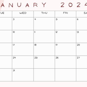 2024 MONTHLY CALENDAR | Printable / Downloadable digital file, 2024 full calendar January to December for work/school/home