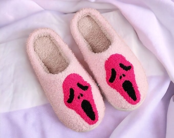 House Slippers, Slippers Women, Scream Mask, Men’s Slippers, Cute Slippers, Horror, Fluffy Slippers, Fuzzy Slippers, Home Slippers